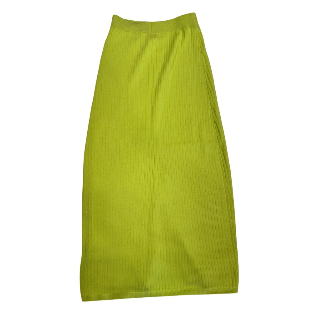 NWT Free People Skyline Midi Skirt Neon Lime Ribbed Knit Bodycon Slit S Bright - Picture 4 of 16